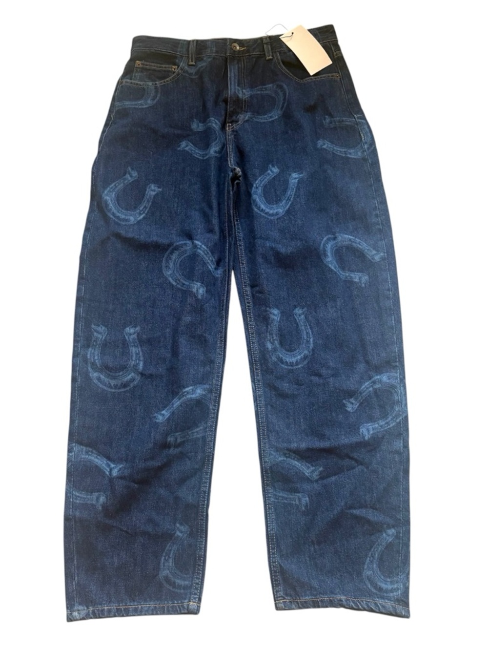 NWT Zara High Waist Barrel Jeans Horseshoe Womens 8 Blue Coastal Cowgirl Western